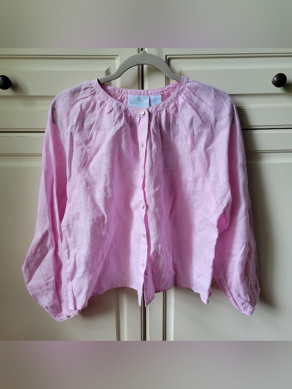 Cynthia Rowley Light Pink Linen Top Long Sleeve Button Down Round Neck S Nwt